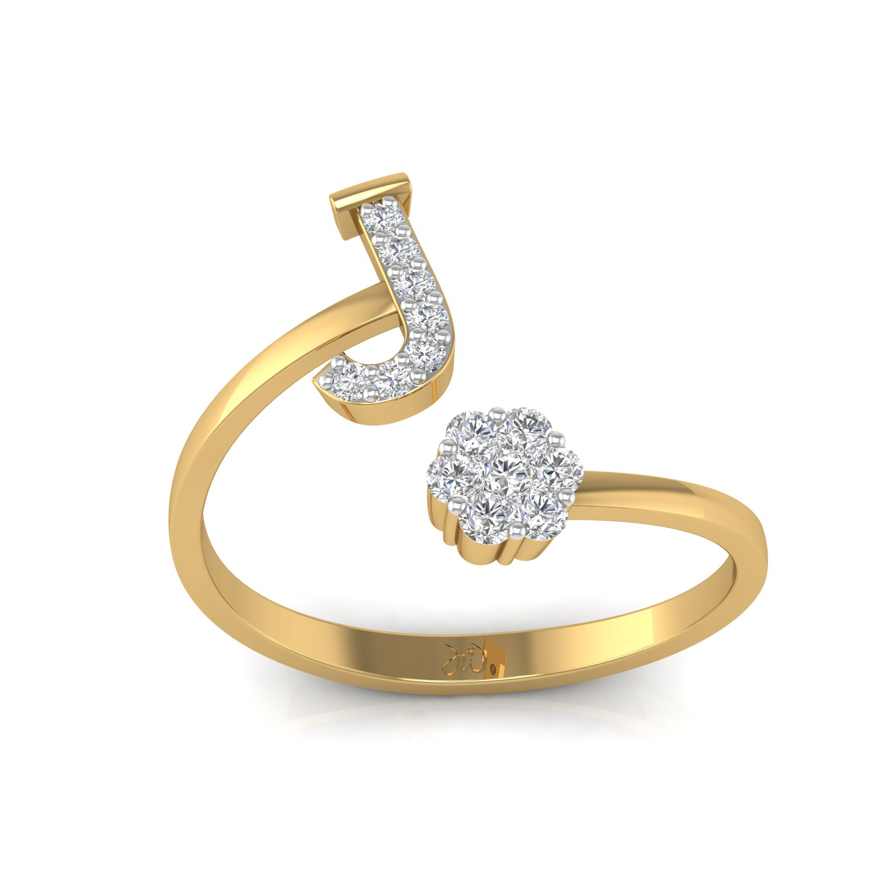 Solid 10k Yellow Gold Diamond Initial Pendant - Personalized Letter Charm (Letter J Shown)